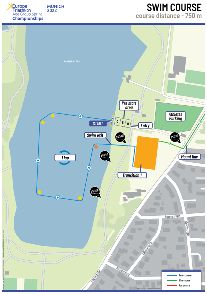 TRIATHLON MUNICH2022 EM Swim Course with Support Mark-Ups / Karte © MUNICH 2022