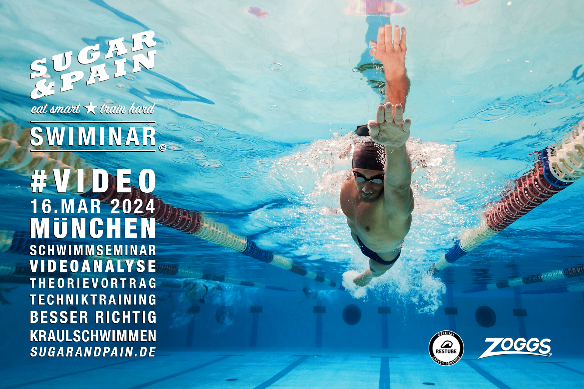 SWIMINAR #VIDEO 04/24 Besser Kraulschwimmen mit der richtigen Kraultechnik / Photo © AdobeStocks, Titel © SUGAR & PAIN